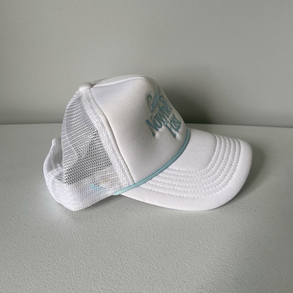 'Going Nowhere Fast' Snapback Baseball Hat Cap White Blue Unisex One Size